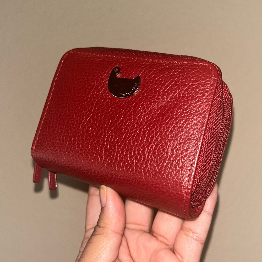 Buxton Wizard Red Leather Wallet with Silver Logo - Like New Condition